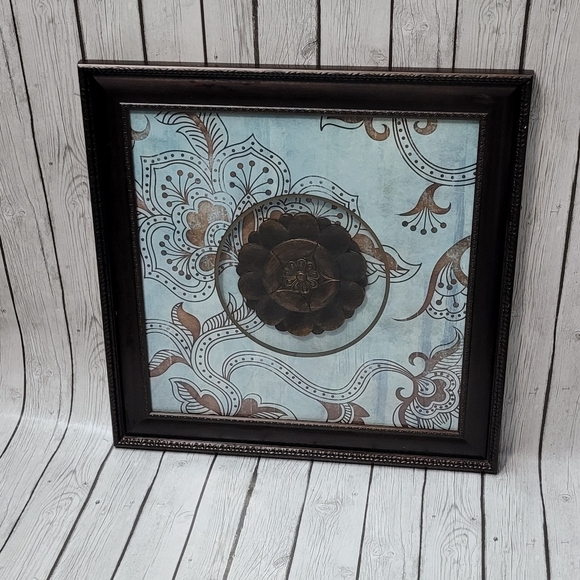 Decorative Framed Wall Art with Centered Shadow Box Floral Design - Picture 1 of 7